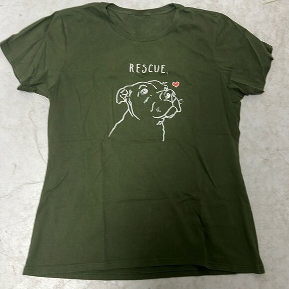 NWOT - Dog Rescue T Shirt - Army Green Color - Size Medium Cotton Tee - Picture 1 of 1